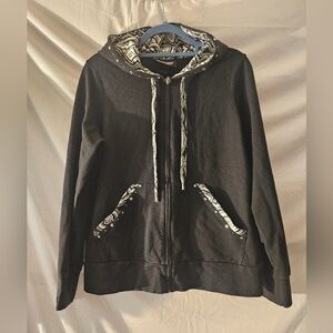 Christine Alexander Black Hoodie Full Zip Rhinestone Abstract Xl Street Style